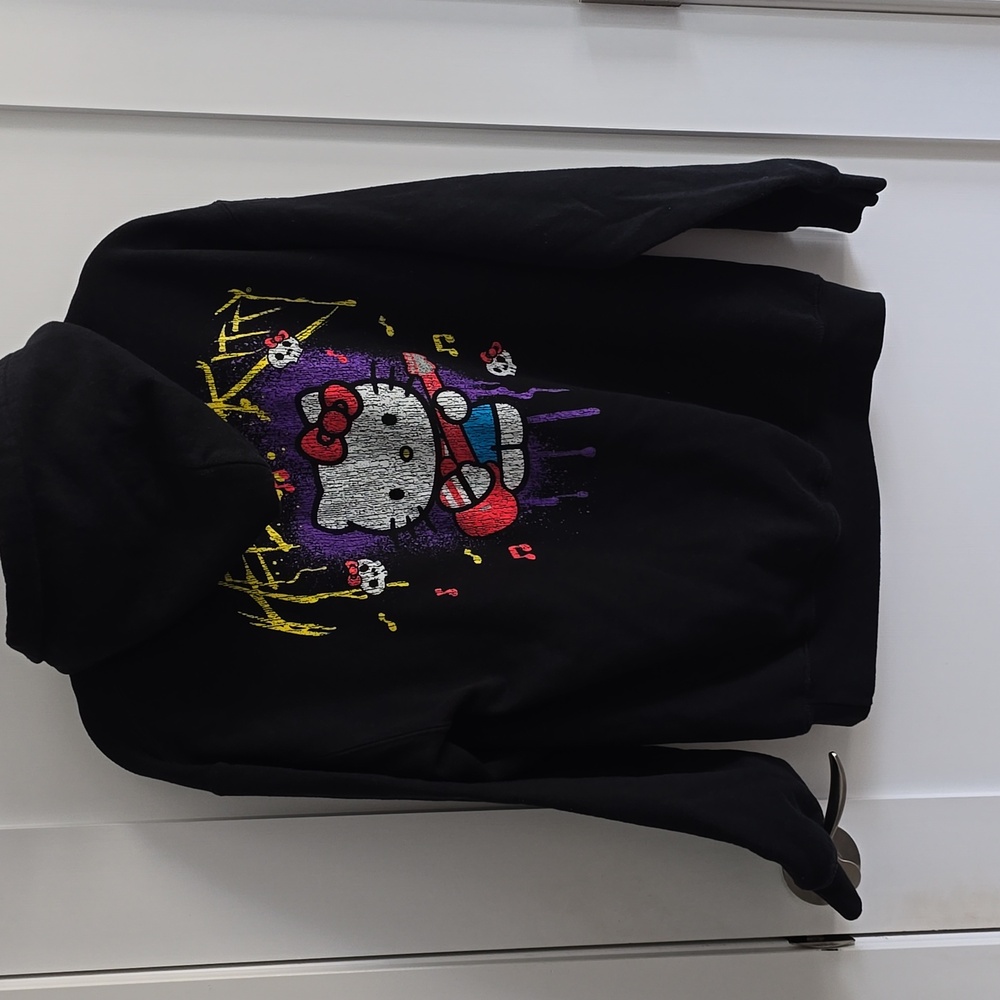 Hello Kitty Sanrio Guitar Skulls Music Notes Rock And Roll Black Hoodie Size M - Picture 5 of 9